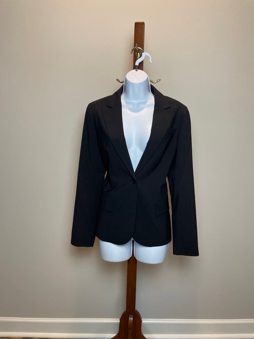 Theory Black Wool Blend Single Button Blazer Size 10
